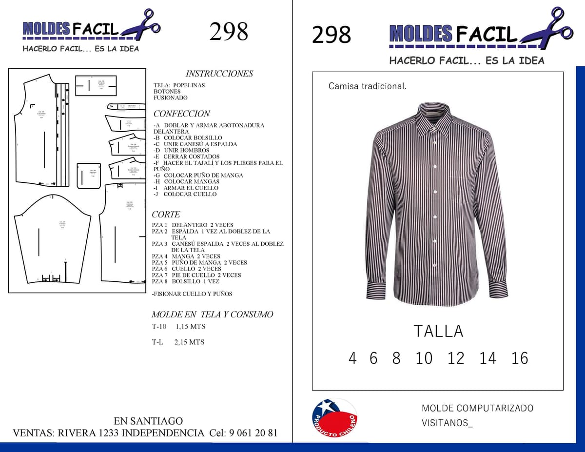 Patrón de costura CAMISA TRADICIONAL — Moldes Fácil
