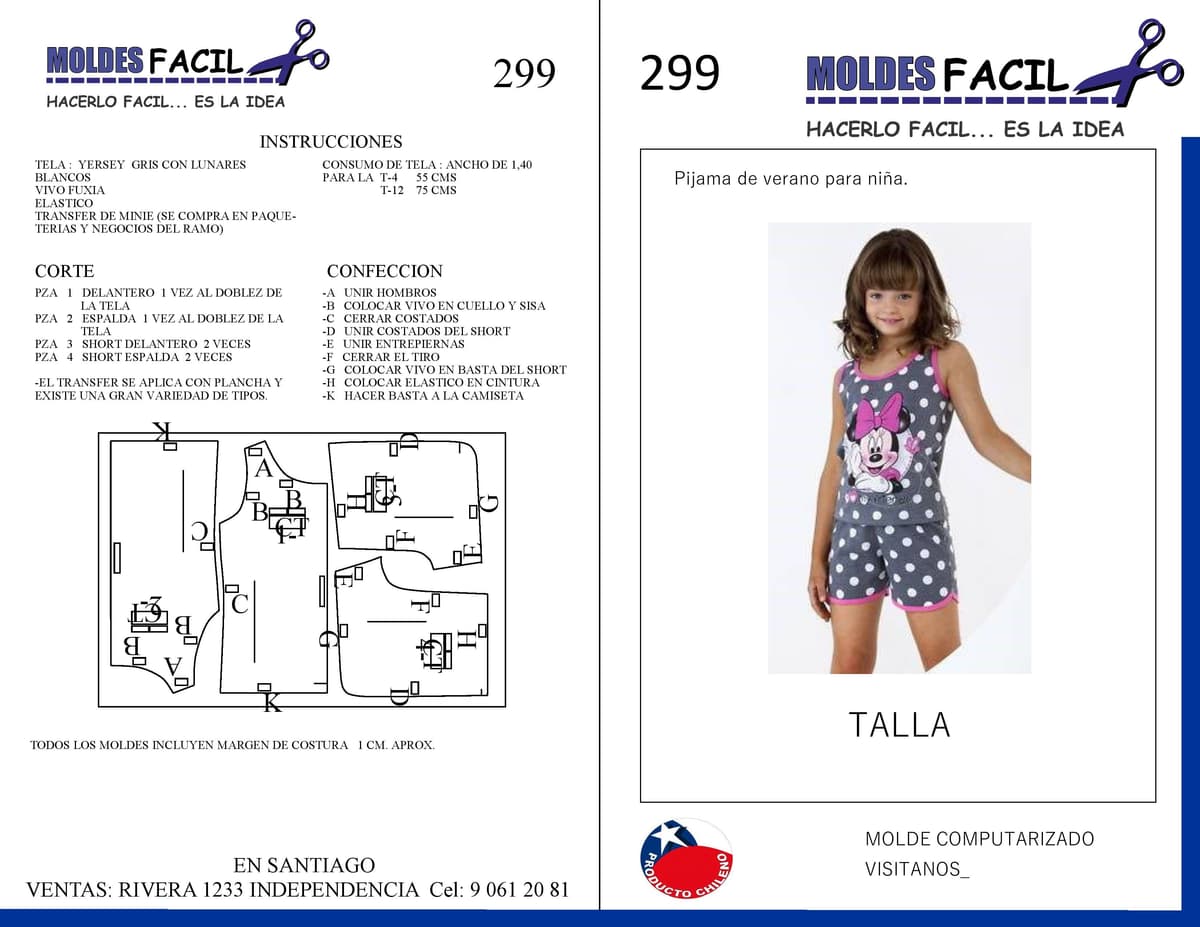 Patrón de costura Pijama de verano para niña — Moldes Fácil