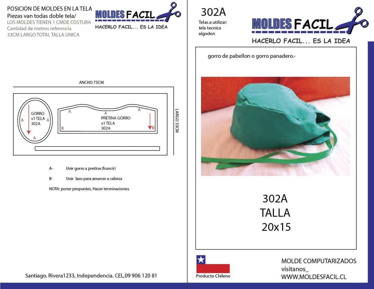 Patrón de costura Gorro de Pabellón o Gorro de Panadero — Moldes Fácil