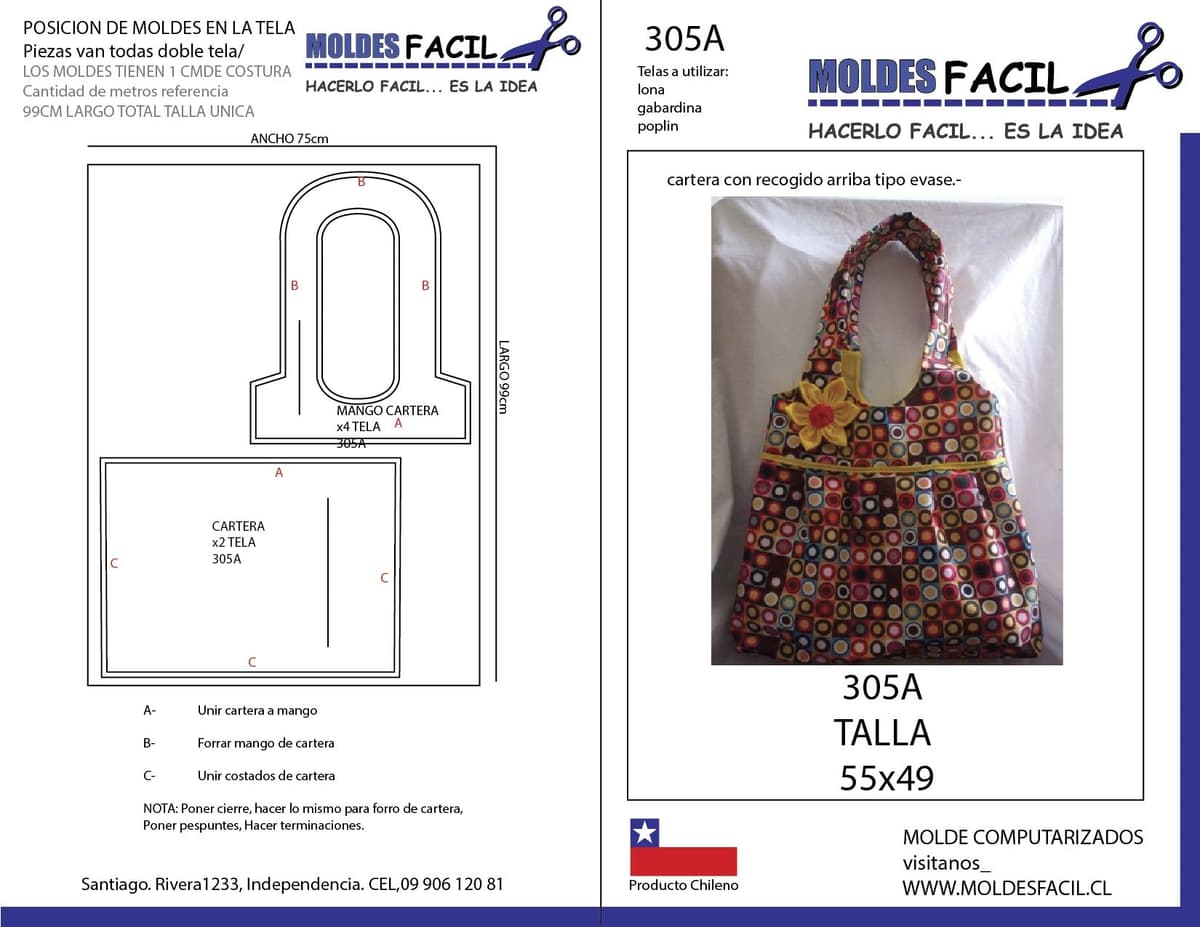 Patrón de costura Cartera con recogido arriba tipo evase — Moldes Fácil