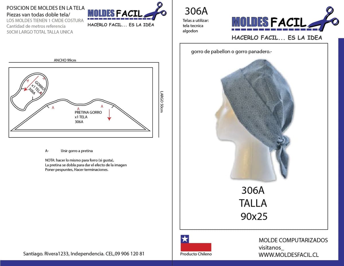 Patrón de costura Gorro de Pabellón o Gorro de Panadero — Moldes Fácil