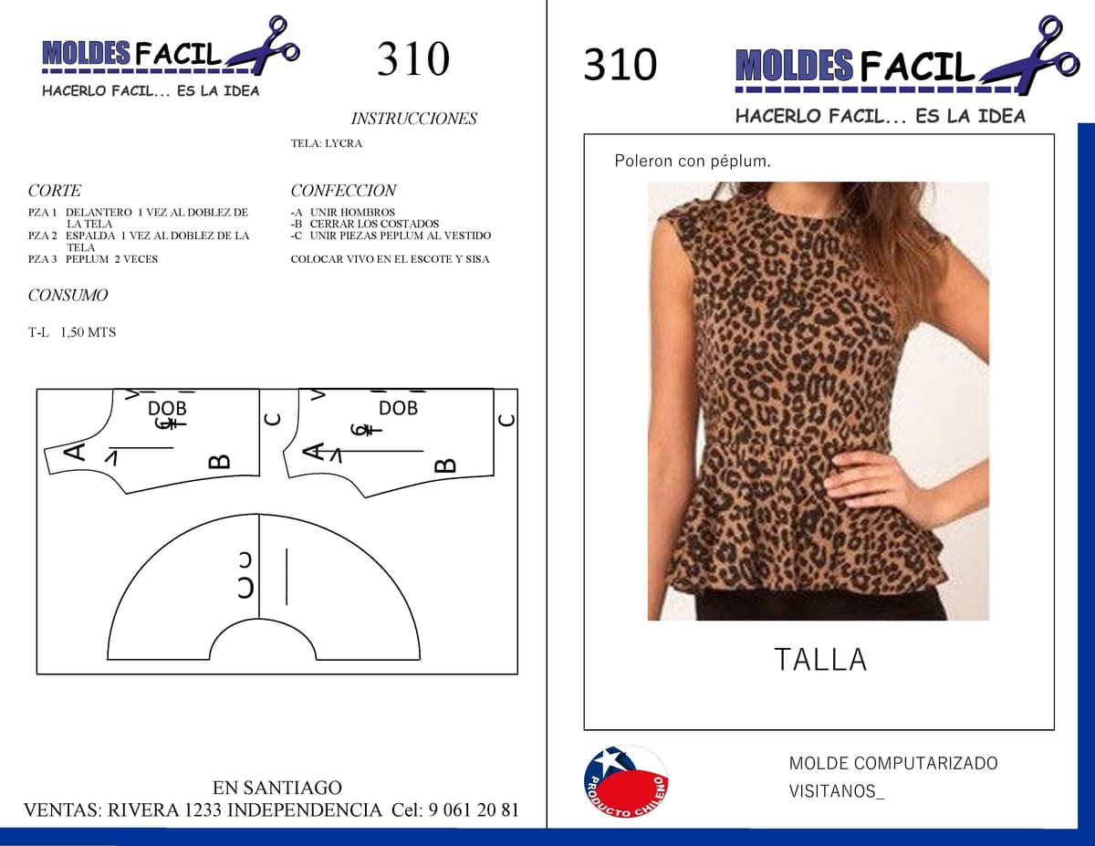 Patrón de costura POLERA CON PEPLUM — Moldes Fácil