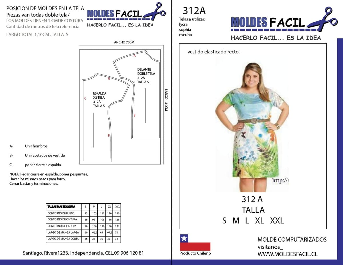 Patrón de costura Vestido Elasticado Recto — Moldes Fácil