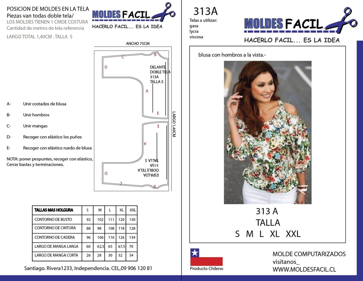 Patrón de costura BLUSA CON HOMBROS A LA VISTA — Moldes Fácil