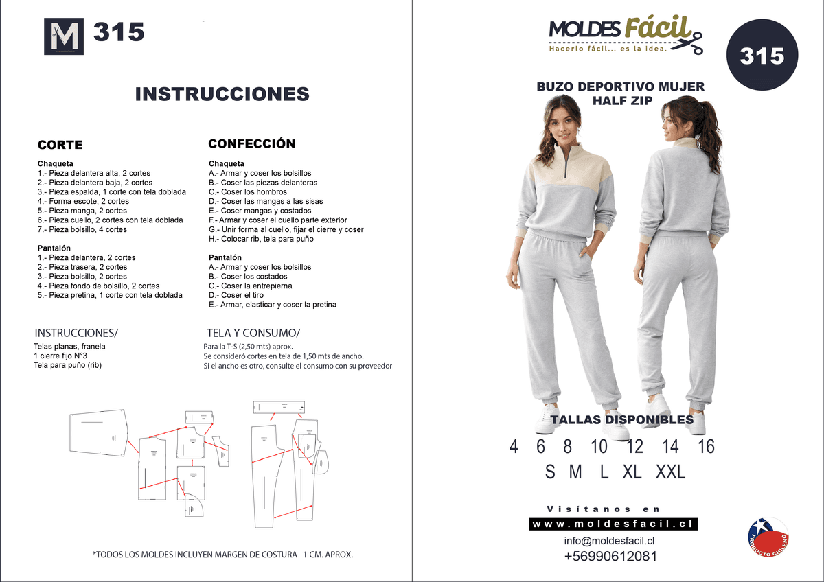 Patrón de costura Buzo deportivo half ziper — Moldes Fácil