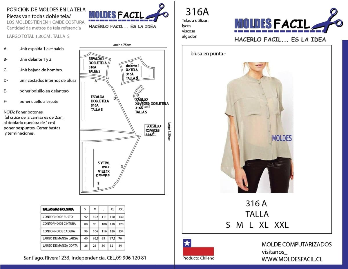 Patrón de costura BLUSA EN PUNTA — Moldes Fácil
