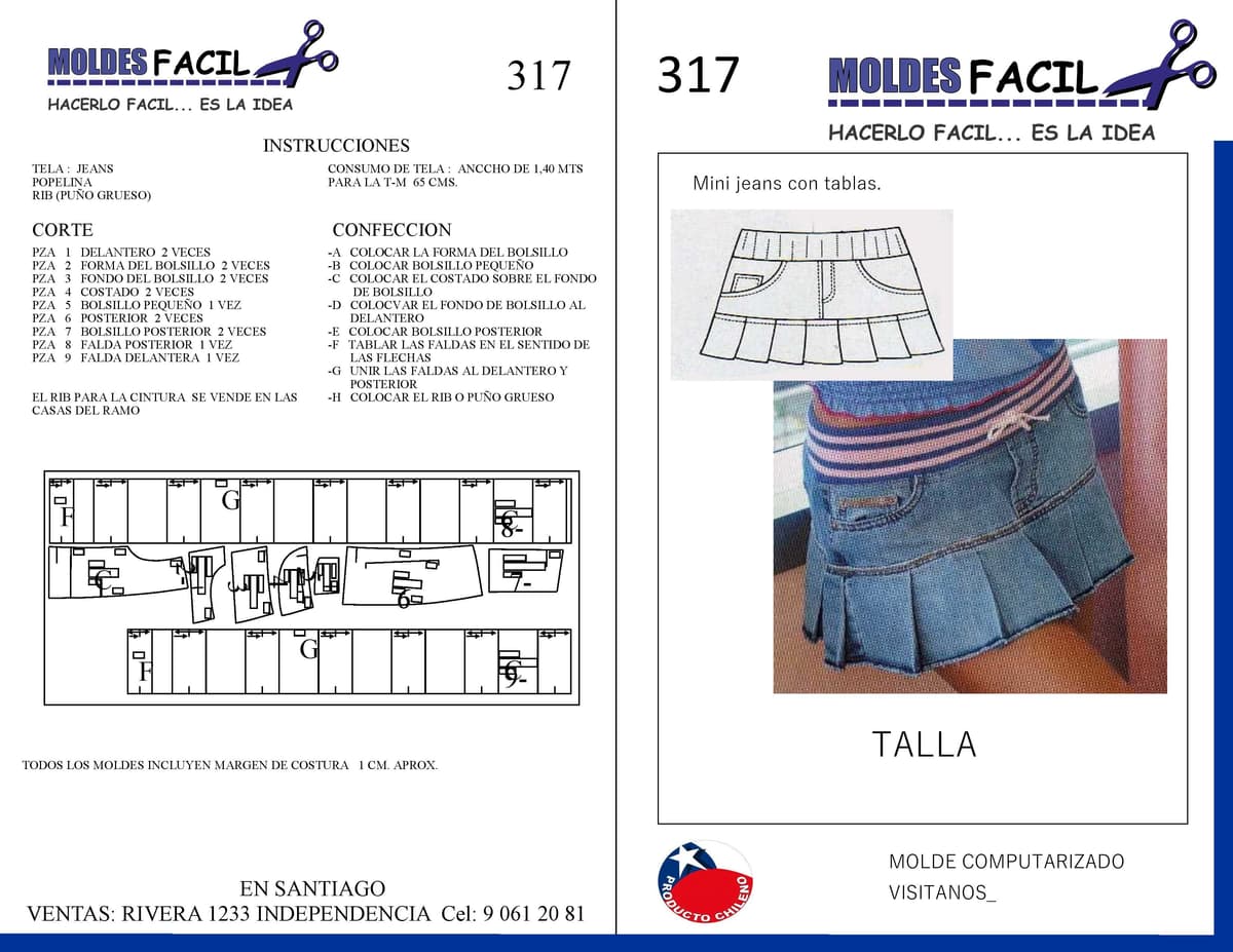 Patrón de costura Mini jeans con tablas — Moldes Fácil