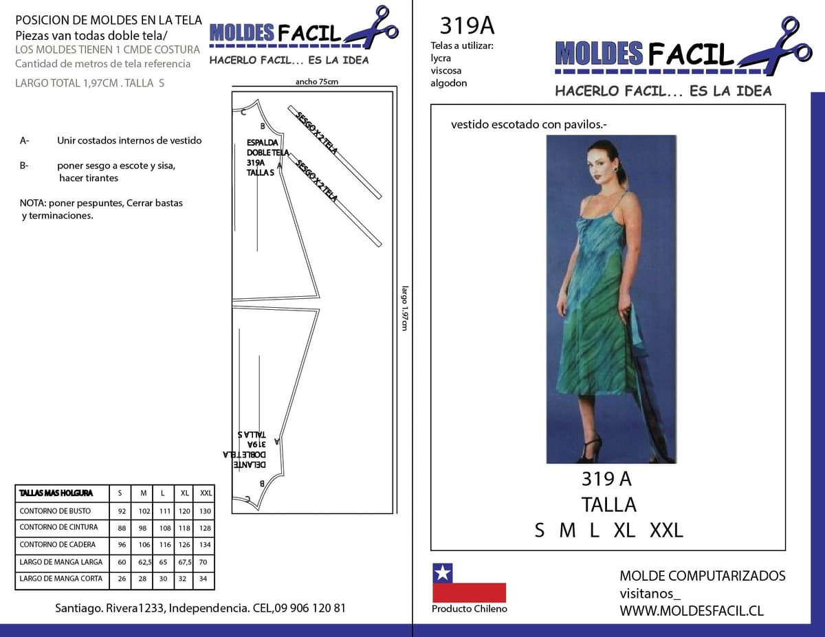 Patrón de costura Vestido Escotado con Pabilos — Moldes Fácil