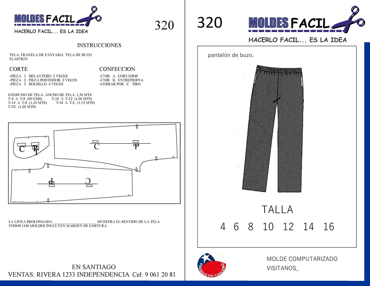 Patrón de costura Pantalón de buzo — Moldes Fácil