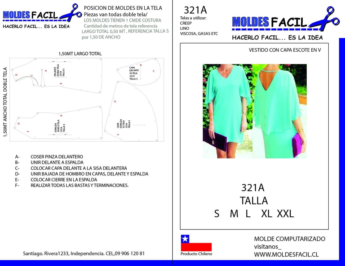 Patrón de costura Vestido con Capa Escote en V — Moldes Fácil