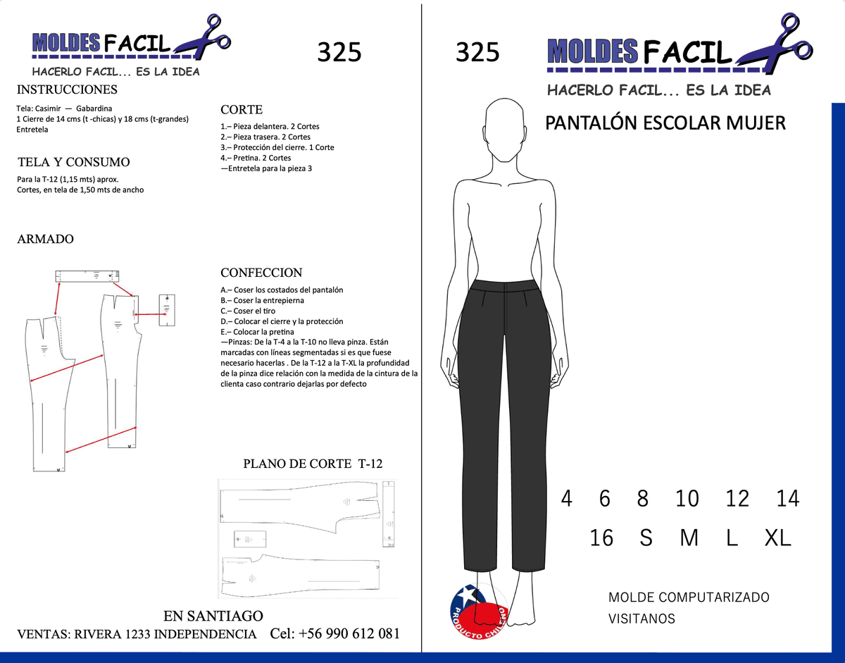 Patrón de costura Pantalón de colegio niña — Moldes Fácil
