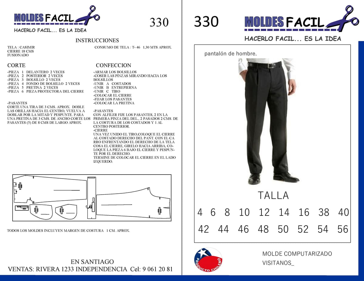 Patrón de costura Pantalón de hombre — Moldes Fácil