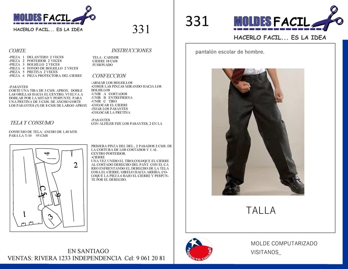 Patrón de costura Pantalón escolar de hombre — Moldes Fácil