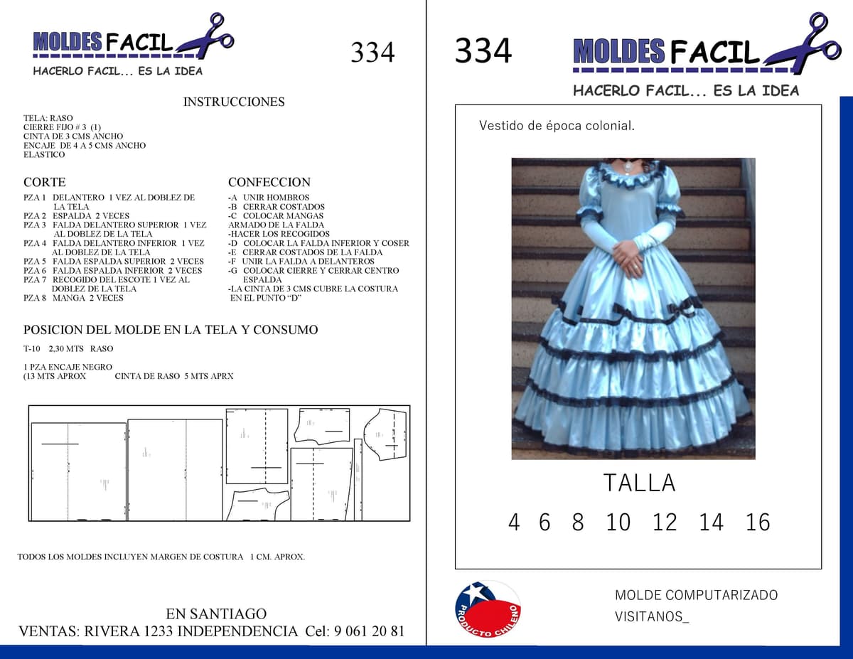 Patrón de costura Vestido de Época Colonial — Moldes Fácil
