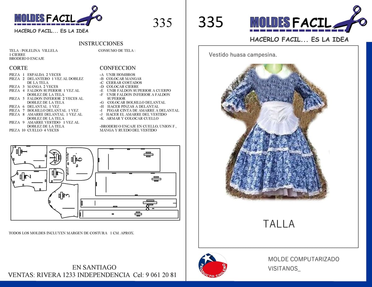 Patrón de costura Vestido de Huasa Campesina — Moldes Fácil