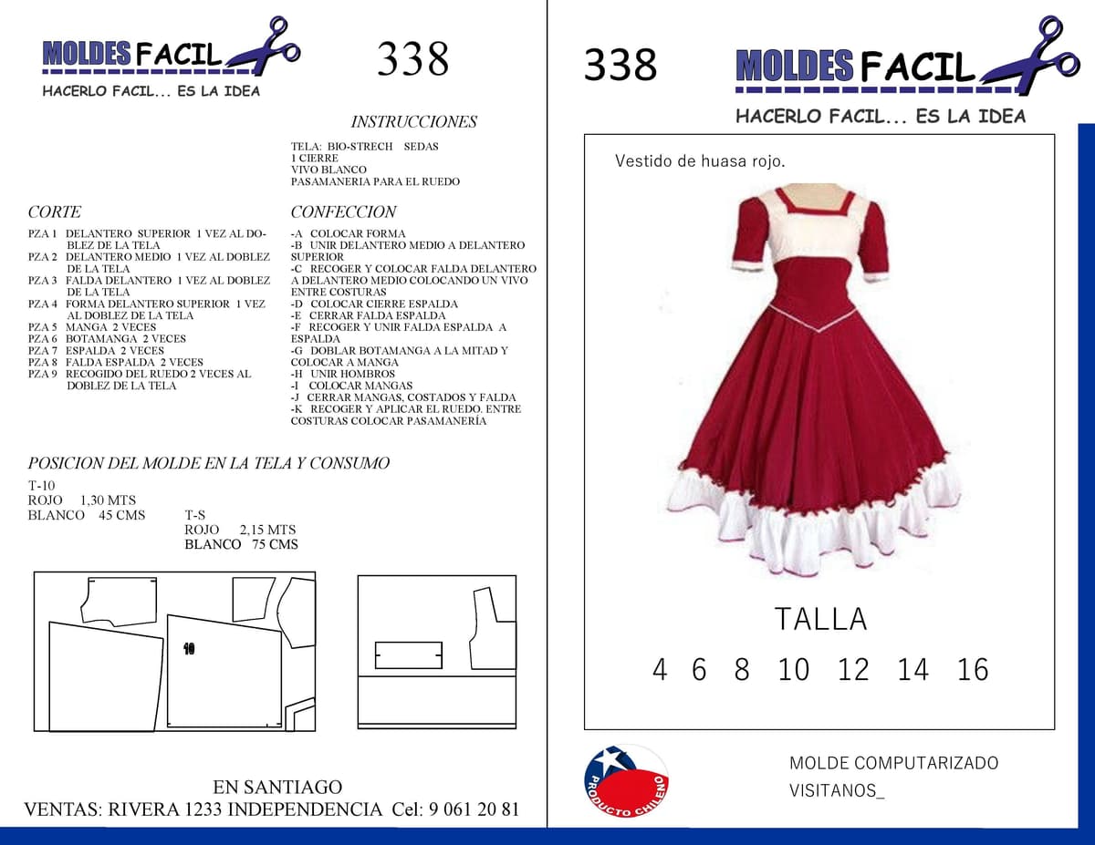 Patrón de costura Vestido de Huasa Rojo — Moldes Fácil