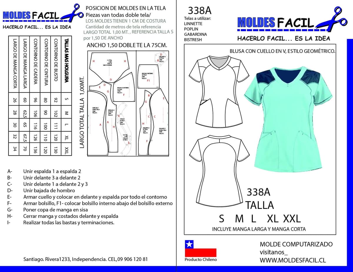 Patrón de costura Blusa con Cuello en B Estilo Geométrico — Moldes Fácil