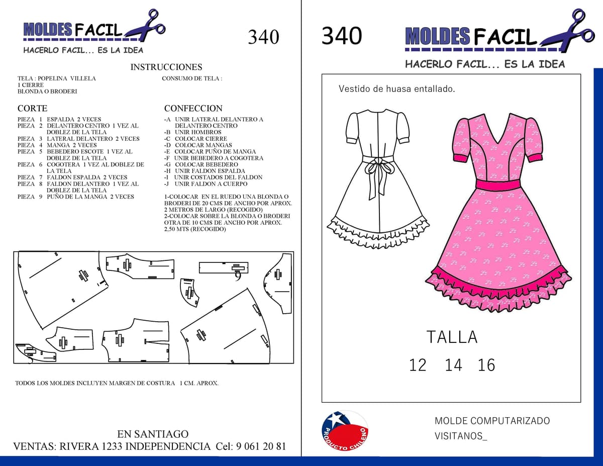 Patrón de costura Vestido de Huasa Entallado — Moldes Fácil