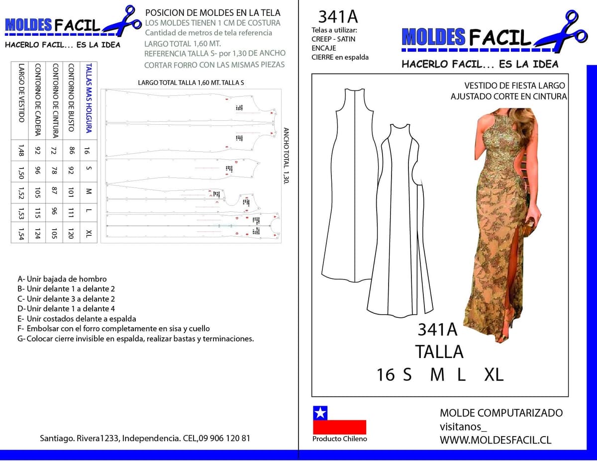 Patrón de costura Vestido de fiesta largo ajustado corte en cintura — Moldes Fácil
