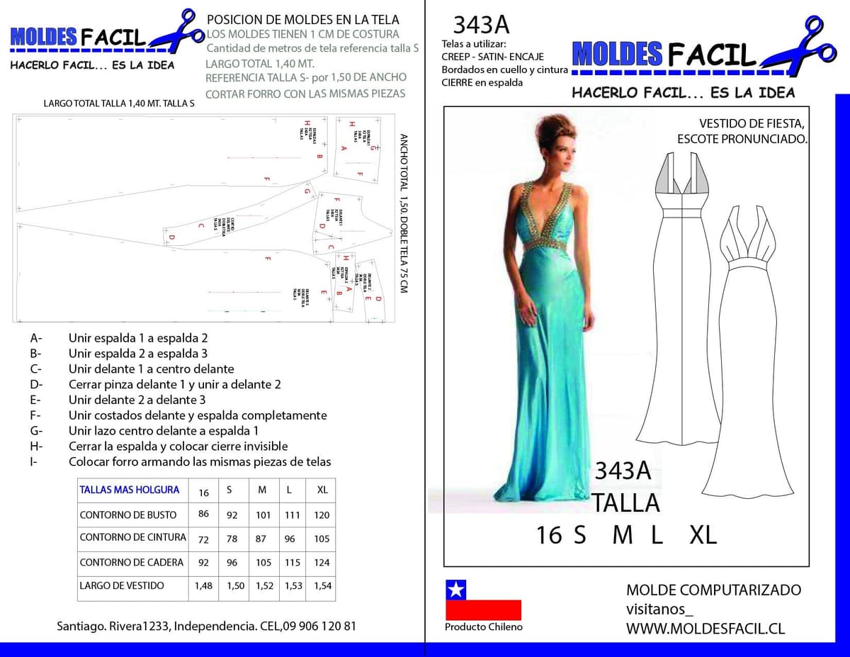 Patrón de costura Vestido de fiesta escote pronunciado — Moldes Fácil