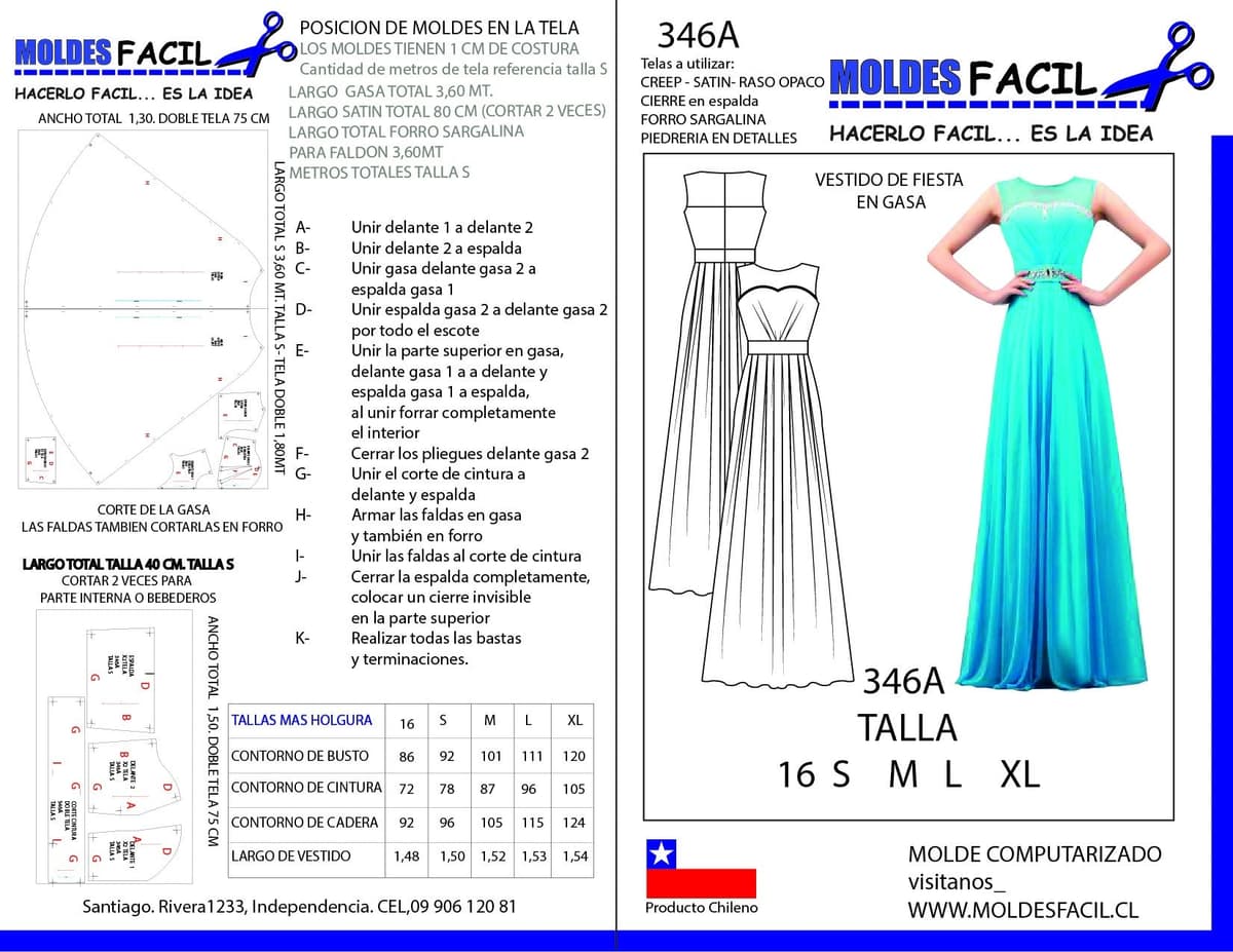 Patrón de costura Vestido de fiesta en gaza — Moldes Fácil