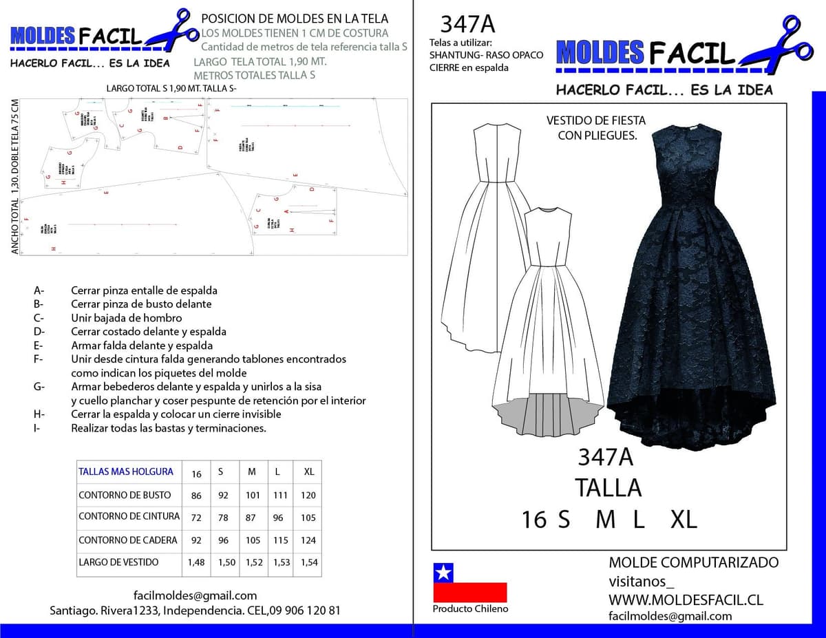 Patrón de costura Vestido de fiesta con pliegues — Moldes Fácil