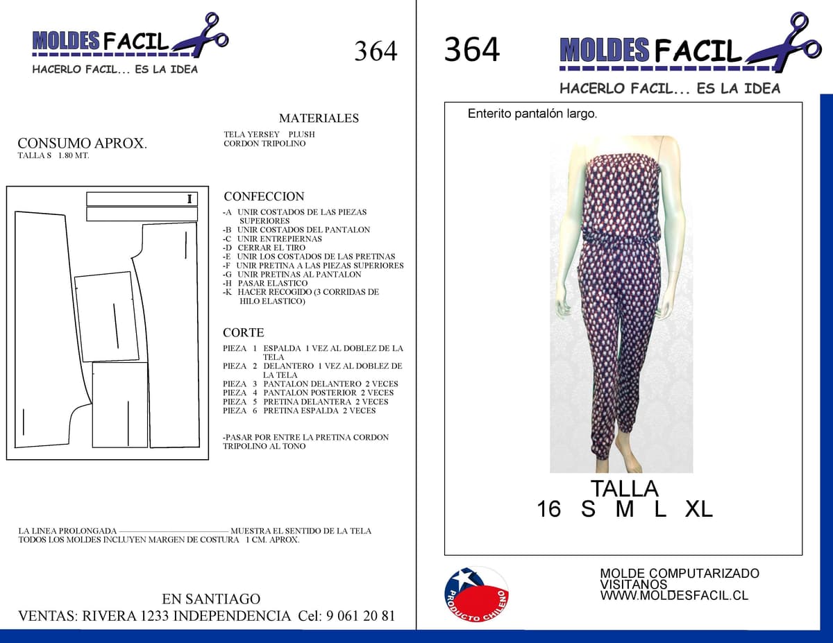 Patrón de costura Enterito pantalón largo — Moldes Fácil