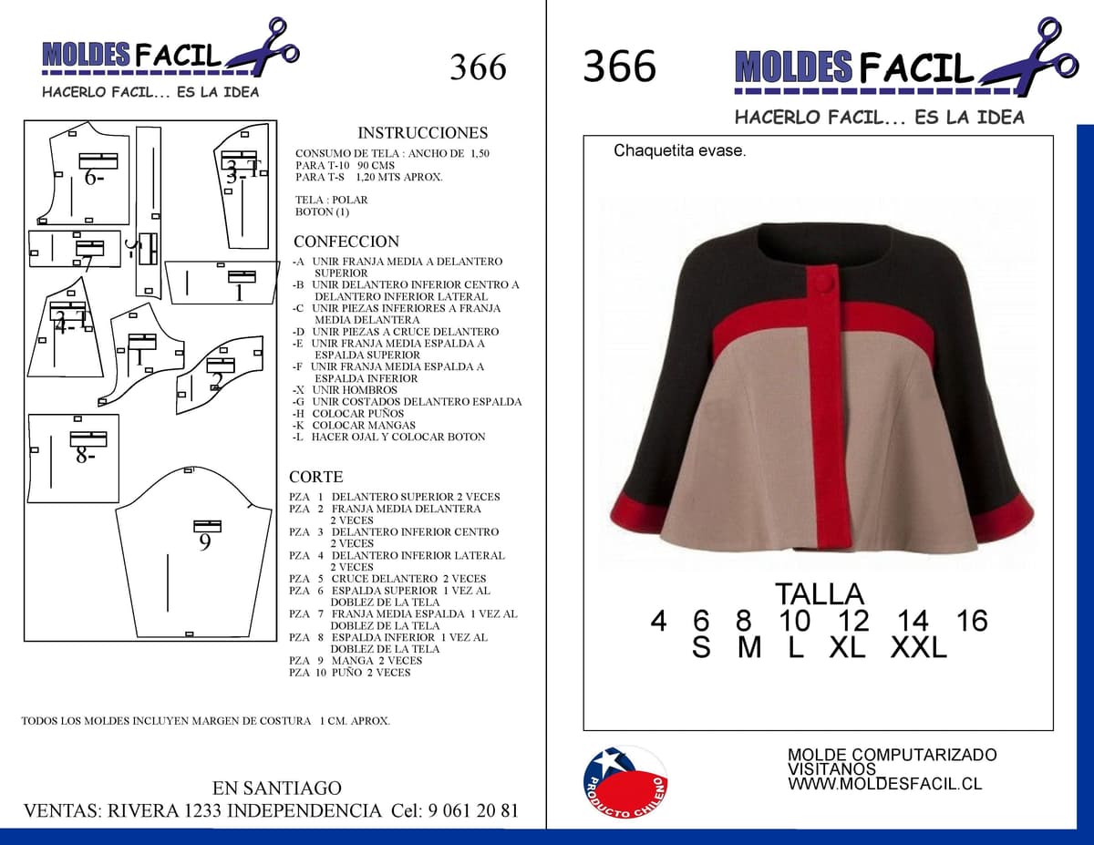 Patrón de costura CHAQUETITA EVASE — Moldes Fácil