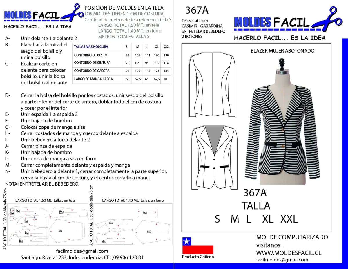 Patrón de costura BLAZER MUJER ABOTONADO — Moldes Fácil