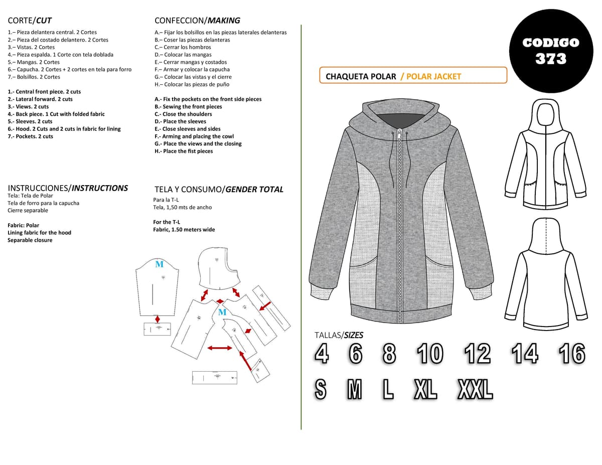 Patrón de costura Chaqueta Polar — Moldes Fácil