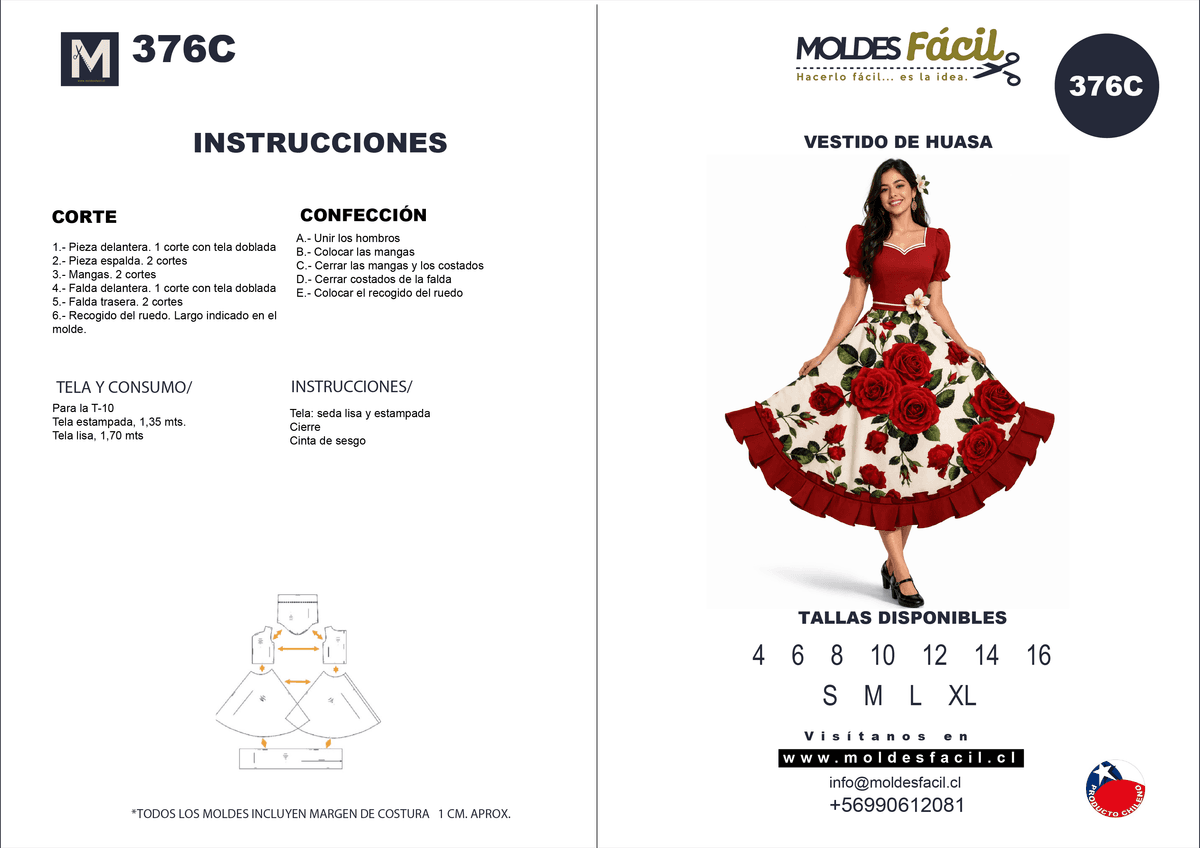 Patrón de costura Vestido de huasa — Moldes Fácil