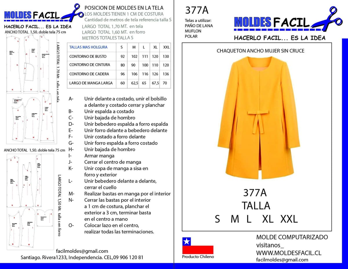 Patrón de costura CHAQUETON ANCHO MUJER SIN CRUCE — Moldes Fácil