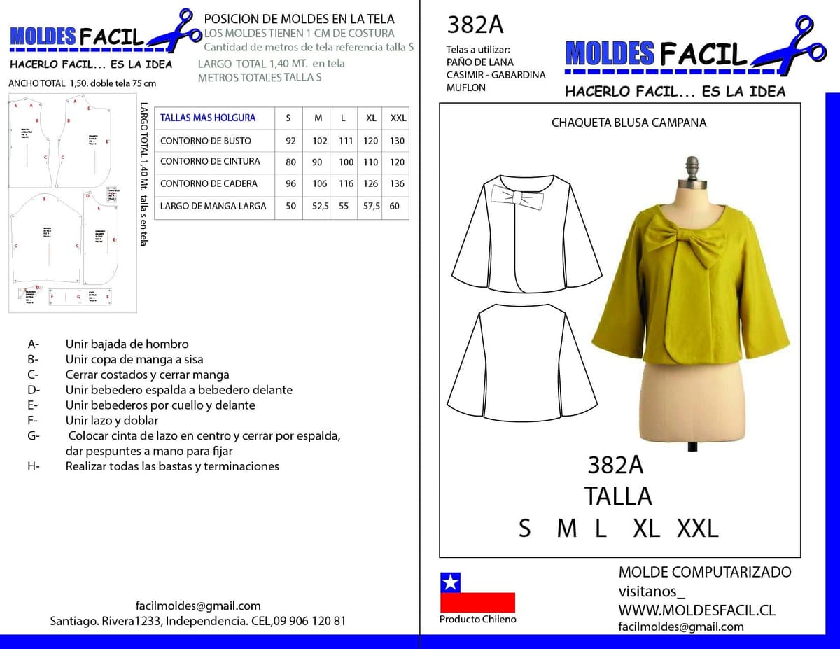 Patrón de costura CHAQUETA BLUSA CAMPANA — Moldes Fácil