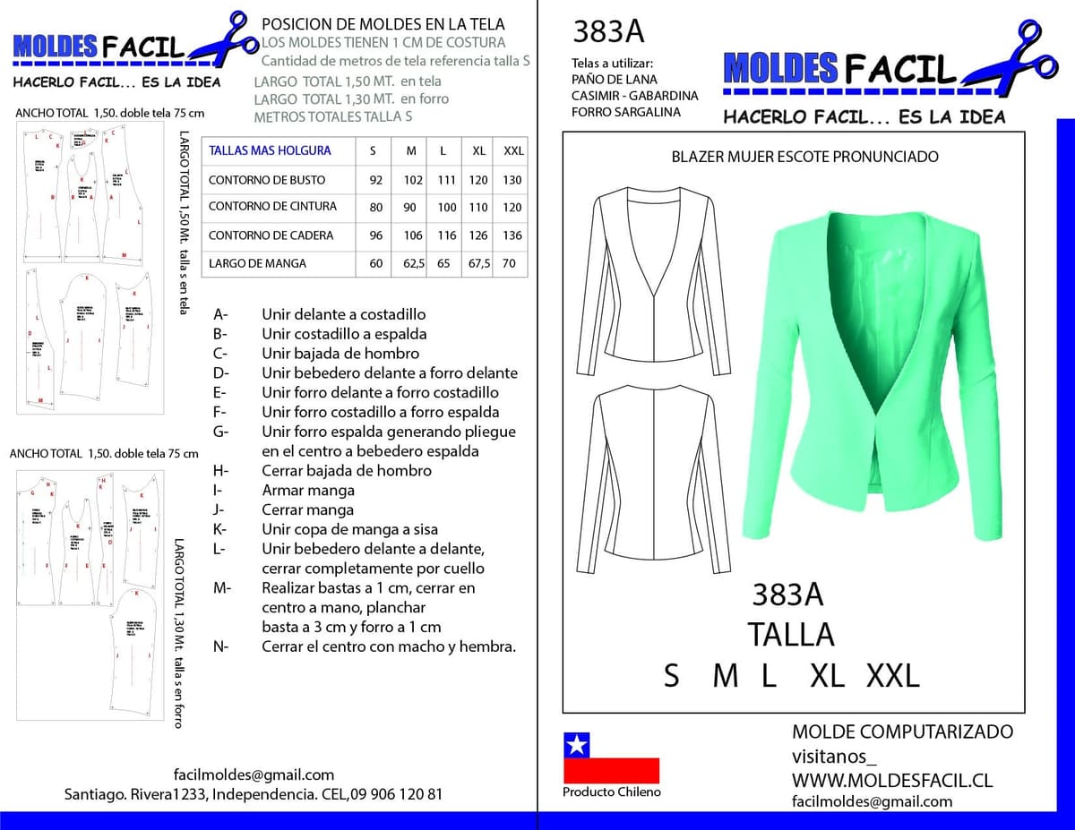 Patrón de costura BLAZER MUJER ESCOTE PRONUNCIADO — Moldes Fácil