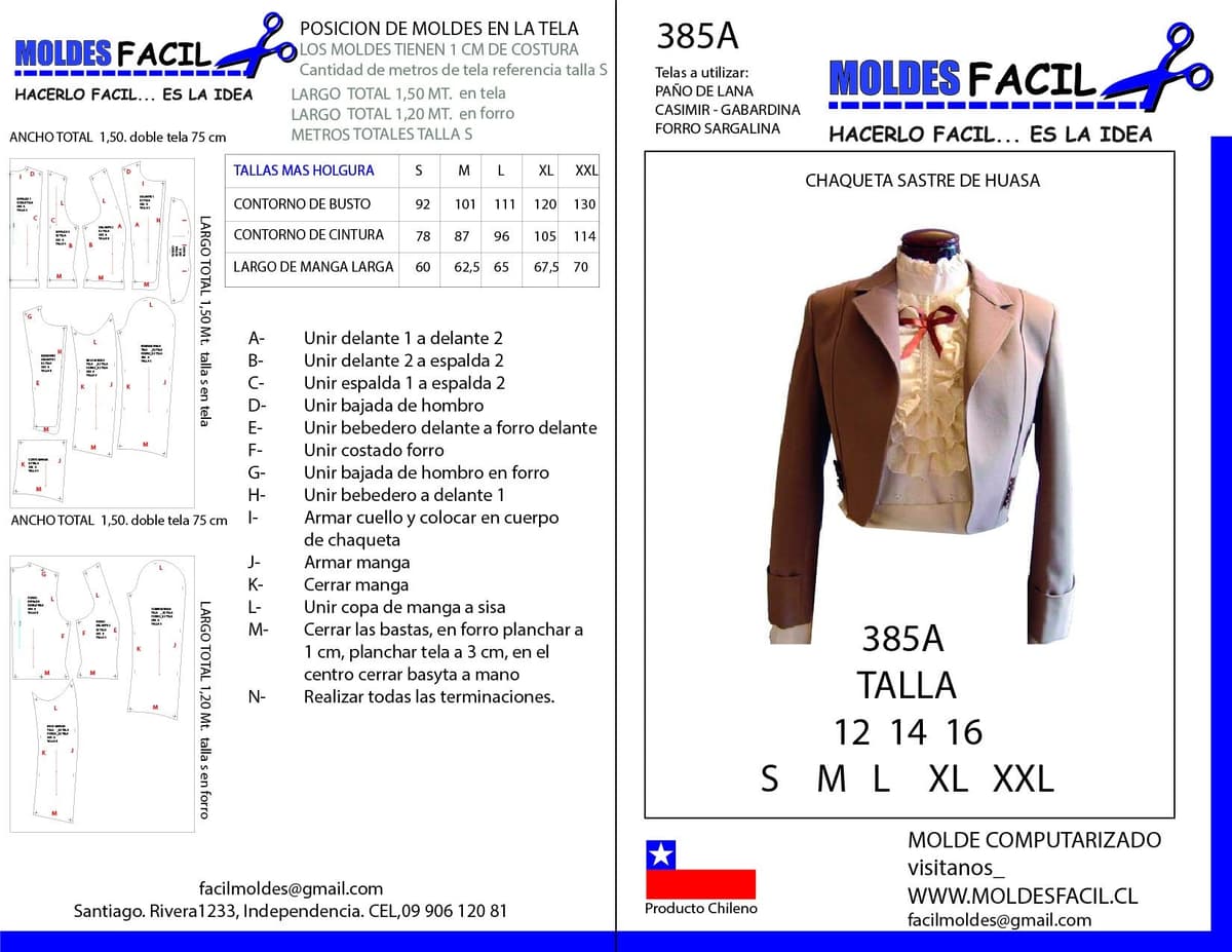 Patrón de costura Chaqueta Sastre de Huasa — Moldes Fácil