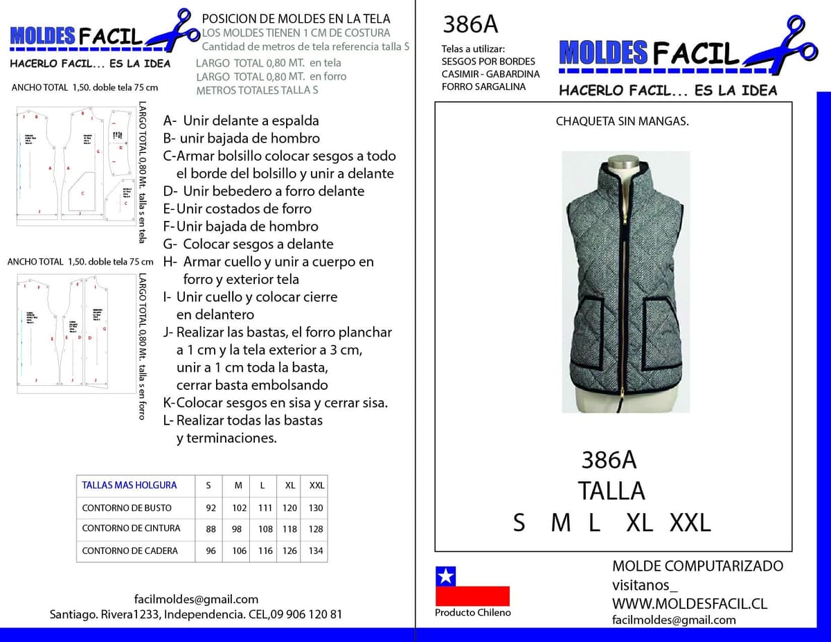 Patrón de costura CHAQUETA SIN MANGAS — Moldes Fácil