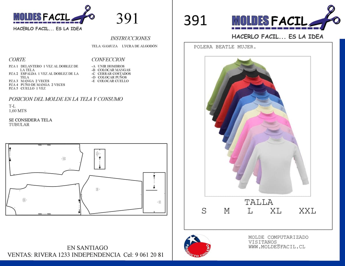 Patrón de costura POLERA BEATLE MUJER — Moldes Fácil