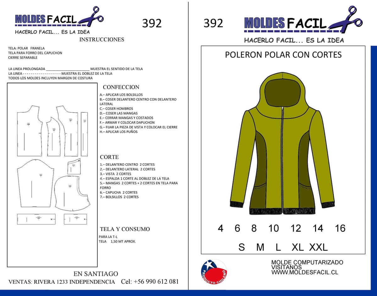 Patrón de costura POLERON POLAR CON CORTES — Moldes Fácil