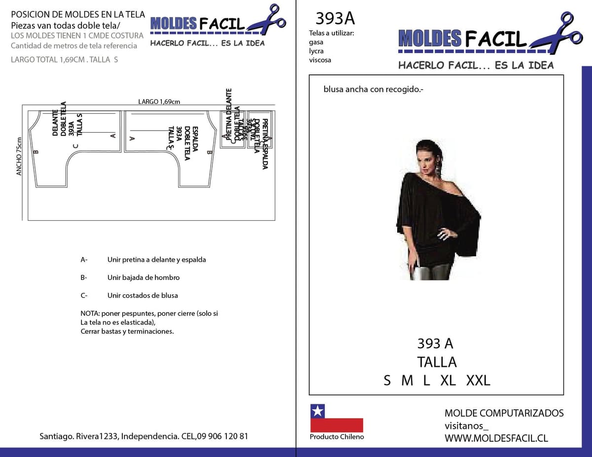 Patrón de costura BLUSA ANCHA CON RECOGIDO — Moldes Fácil