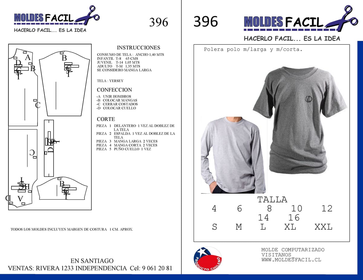 Patrón de costura POLERA POLO MANGA LARGA Y MANGA CORTA — Moldes Fácil