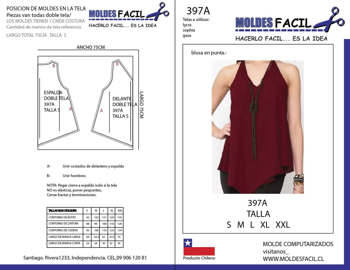 Patrón de costura BLUSA EN PUNTA — Moldes Fácil