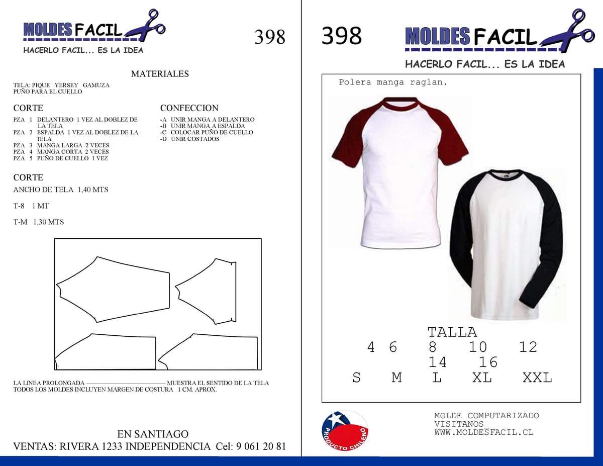 Patrón de costura POLERA MANGA RAGLAN — Moldes Fácil