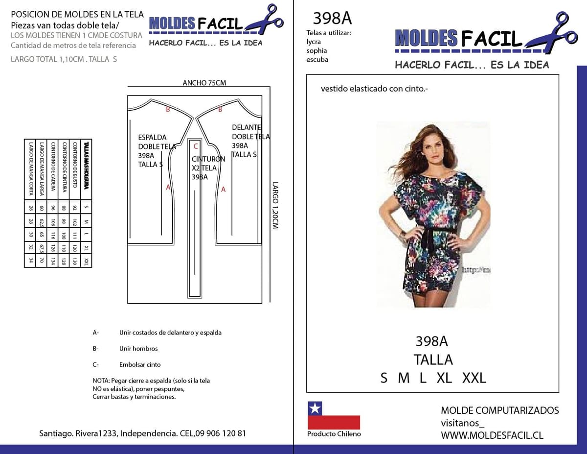 Patrón de costura Vestido Elasticado Con Cinto — Moldes Fácil