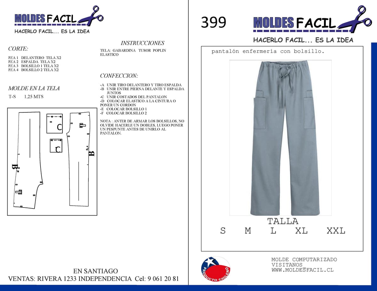 Patrón de costura Pantalón Enfermería con Bolsillo — Moldes Fácil