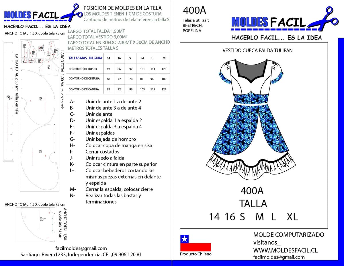 Patrón de costura Vestido de Cueca Falda Tulipán — Moldes Fácil