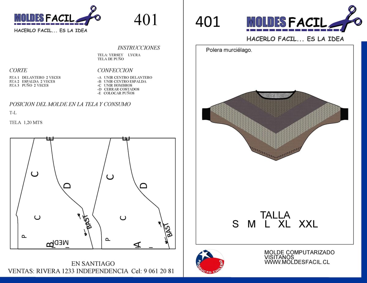 Patrón de costura POLERA MURCIELAGO — Moldes Fácil