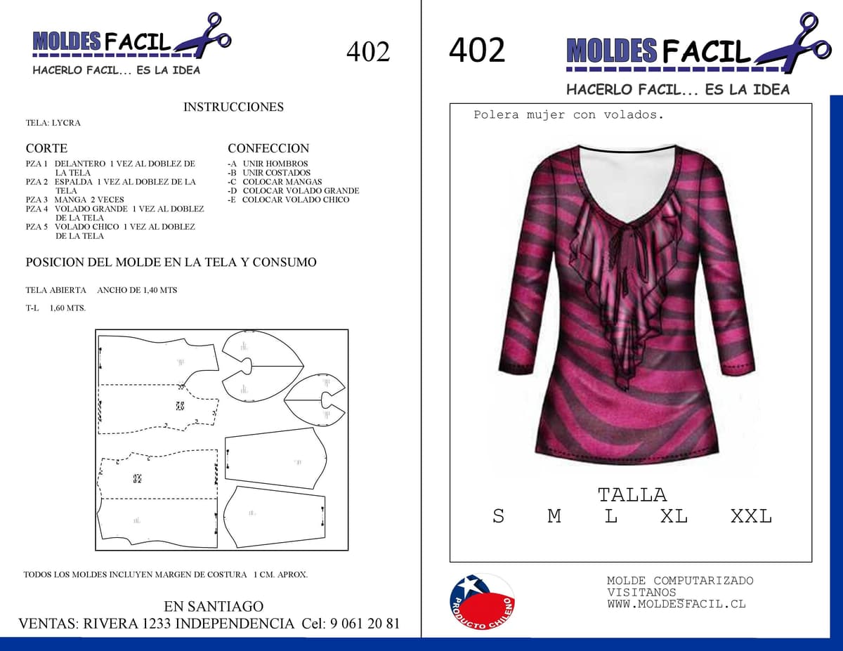 Patrón de costura POLERA MUJER CON VOLADOS — Moldes Fácil