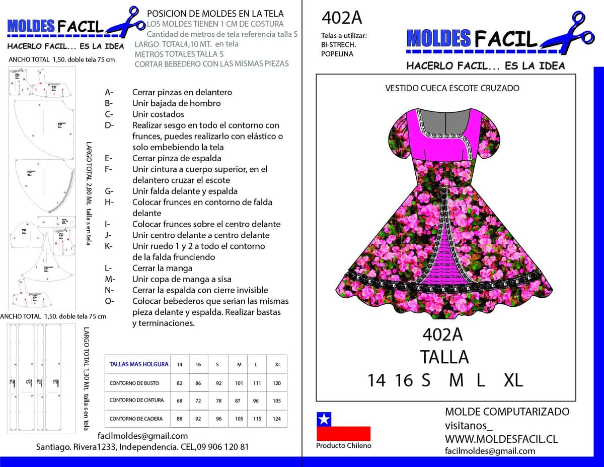 Patrón de costura Vestido de Cueca Escote Cruzado — Moldes Fácil