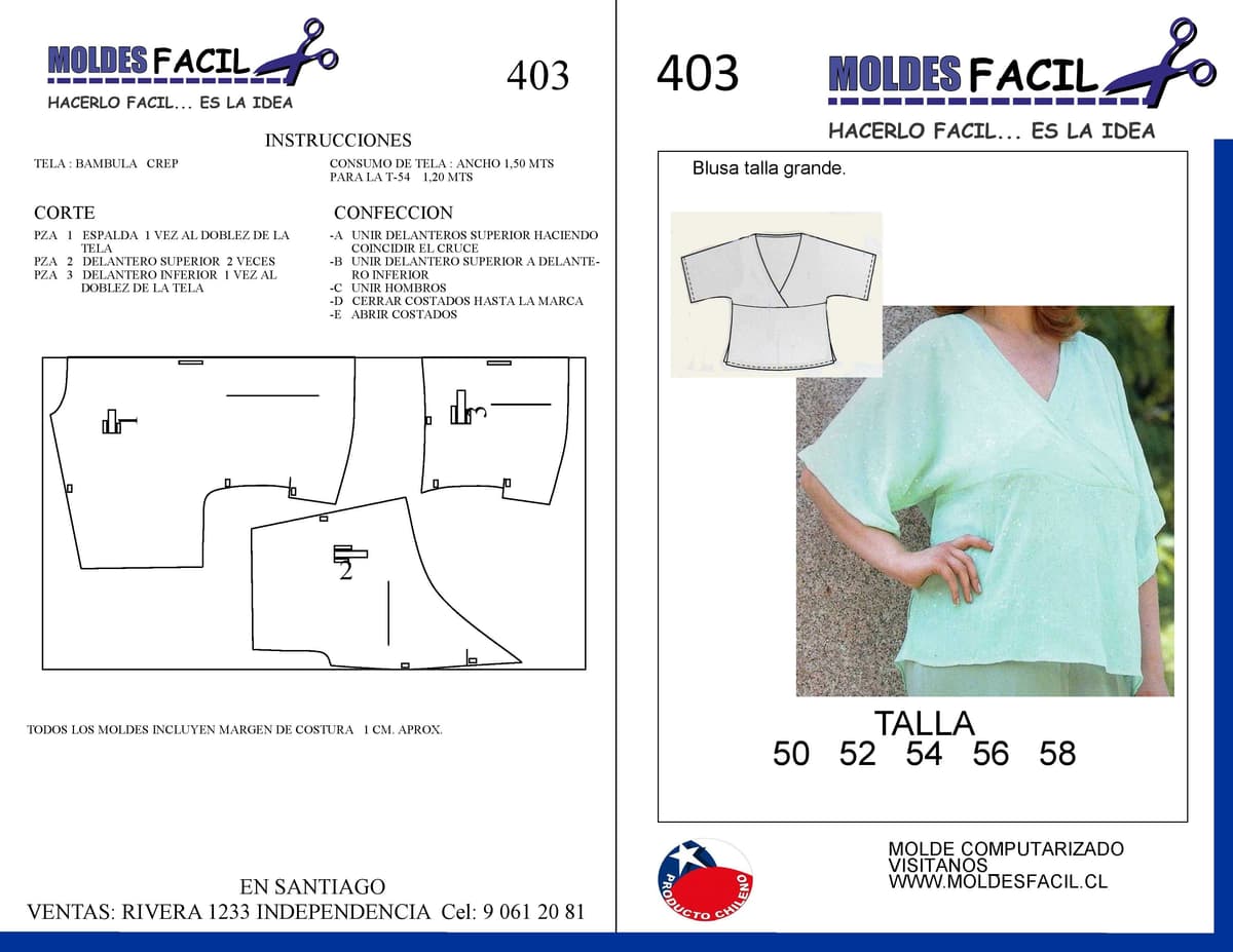 Patrón de costura BLUSA TALLA GRANDE — Moldes Fácil