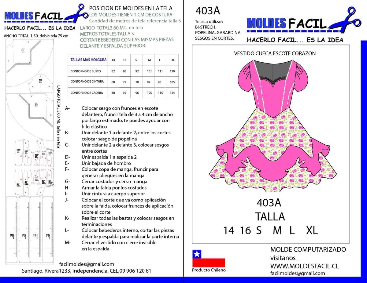 Patrón de costura Vestido de Cueca Escote Corazón — Moldes Fácil